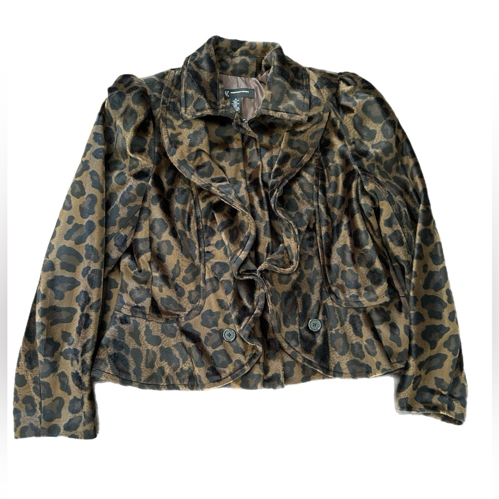 INC International Concepts Ruffle Leopard Print Jacket Zipper Coat
